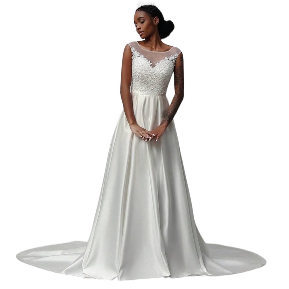 Beige Appliqued Beaded Wedding Dress